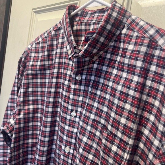 UNTUCKIT Mens Red Blue Plaid Button Down  Shirt Large Wrinkle Free - Picture 10 of 11